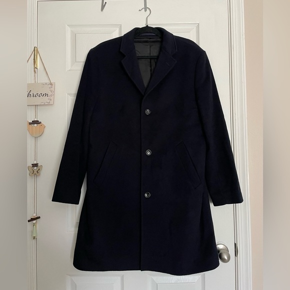 J. Crew Men's Dark Navy Trench Coat Wool and Cashmere - Picture 1 of 5